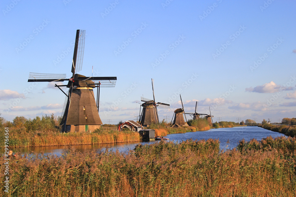 Naklejka premium Windmills in Kinderdijk, Netherlands.