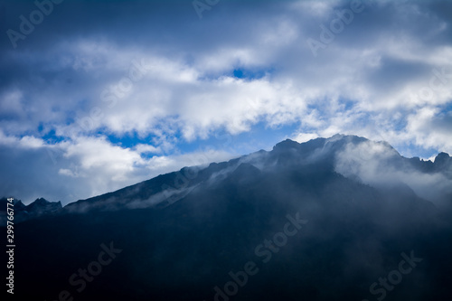 Mountain and clouds  Tshoka  Sikkim  India