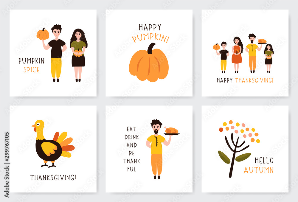 Thanksgiving greeting cards set.