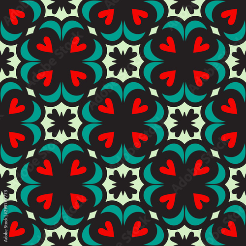 Bright seamless pattern with red hearts.