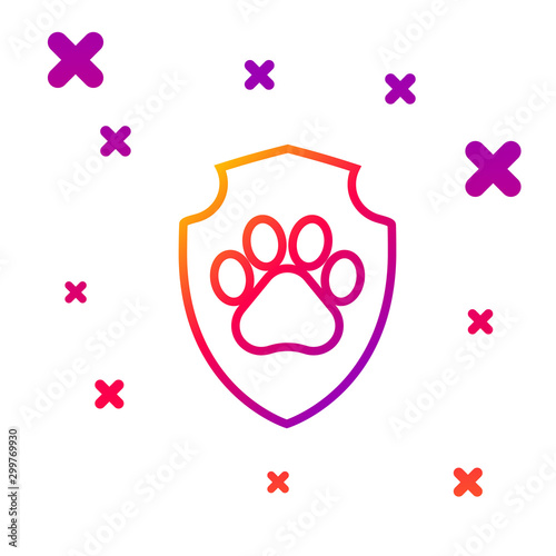 Color line Animal health insurance icon isolated on white background. Pet protection icon. Dog or cat paw print. Gradient random dynamic shapes. Vector Illustration