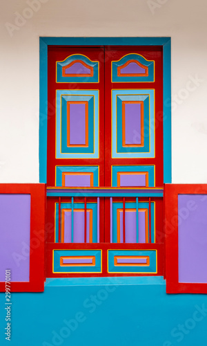 Window decorated in bright colors in filandia, Quindío, Colombia photo