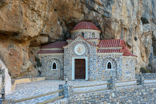 Saint Nicholas orthodox church built in the rock in Kotsifou gorge, Crete, Greece photo