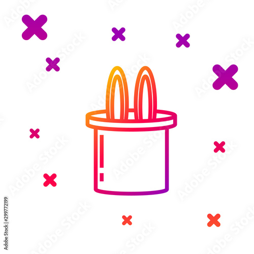 Color line Magician hat and rabbit ears icon isolated on white background. Magic trick. Mystery entertainment concept. Gradient random dynamic shapes. Vector Illustration