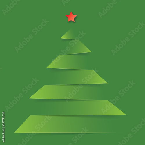 Paper craft green christmas tree. Cardboard decor for holiday card. 
