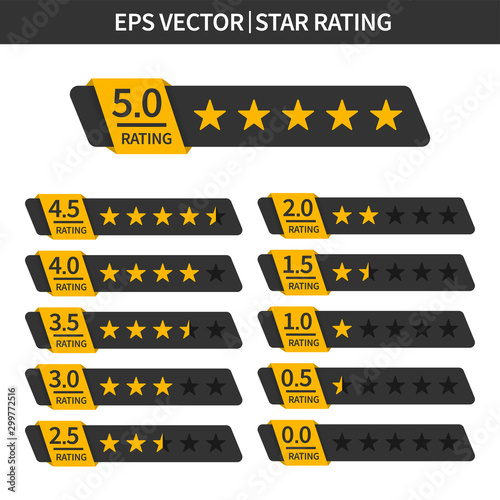 Set of stars rating. Customer review with gold star icon. Vector illustration.