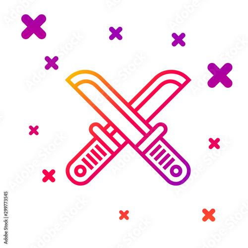 Color line Crossed hunter knife icon isolated on white background. Army knife. Gradient random dynamic shapes. Vector Illustration