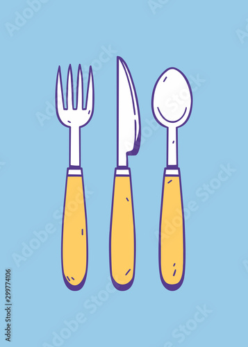 Cutlery. Hand drawn vector image isolated on a white background.