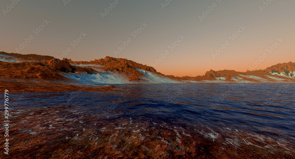 Water on Mars like Planet Shot from Space extremely detailed and realistic 3d illustration of Martian landscape Water on Mars like Planet Shot from Space extremely detailed and realistic 3d illustration of Martian landscape