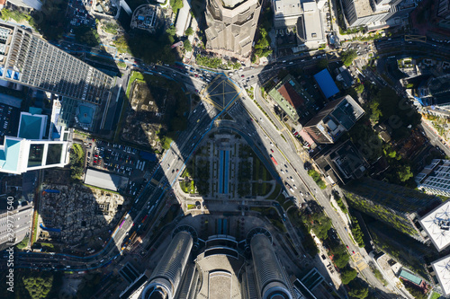 Photography View from above, stunning aerial view of Kuala Lumpur city with beautiful skyscrapers and a road intersection