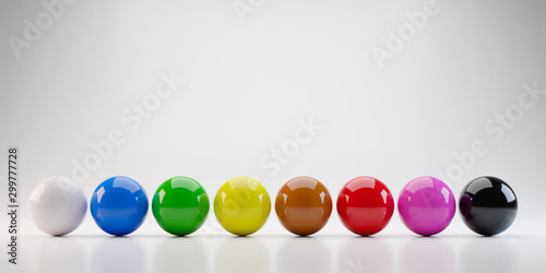 Photo Colorful Billiards balls on white background with standard eight colors