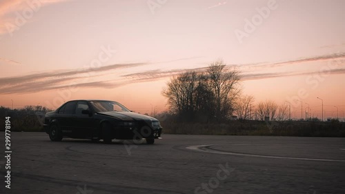 Sports car spinning in drift