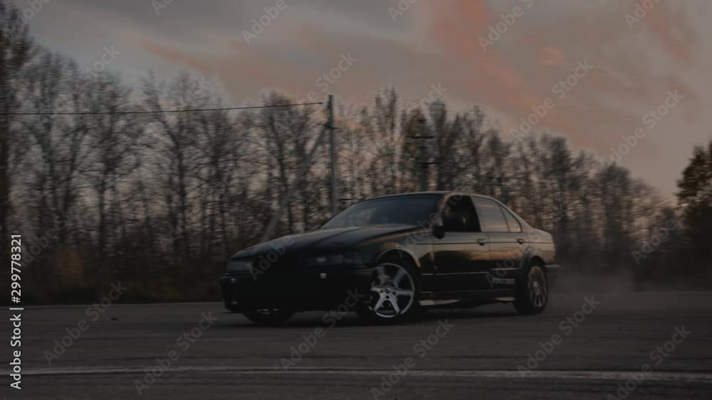 Sports car spinning in drift Sports car spinning in drift