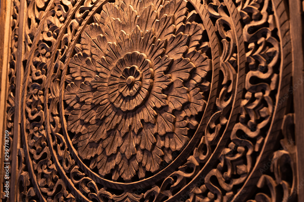 Carved, oriental wall panel made of wood