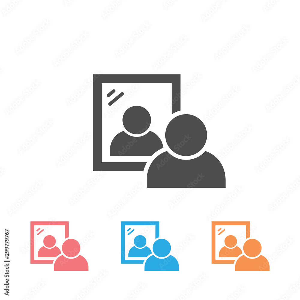 Man standing in front of a mirror vector icon set Man standing in front of a mirror vector icon set