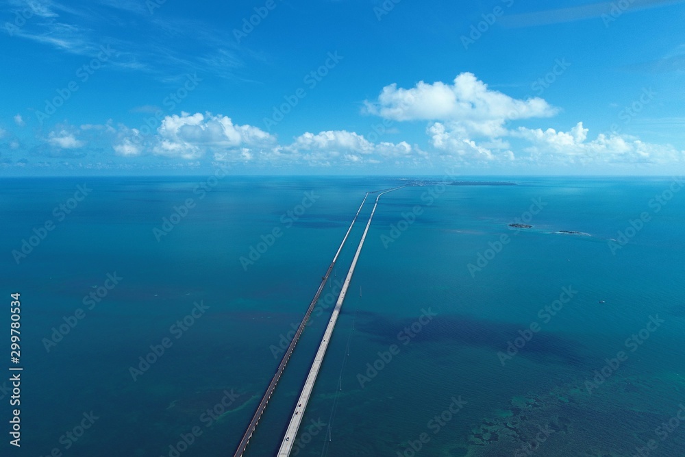 Aerial view of famous bridge in the way to Key West, Florida Keys, United States. Great landscape. Vacation travel. Travel destination. Tropical scenery. Caribbean sea. Aerial view of famous bridge in the way to Key West, Florida Keys, United States. Great landscape. Vacation travel. Travel destination. Tropical scenery. Caribbean sea.