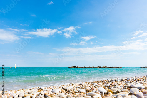 Fototapeta Naklejka Na Ścianę i Meble -  Adriatic Sea, beach with stones in Porto Recanati, Italy_-3