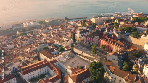 Aerial view of Lisbon, Portugal at dawn  photo