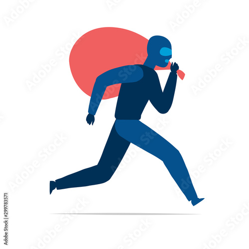 Male silhouette of running thief with a sack isolated on white background vector illustration 