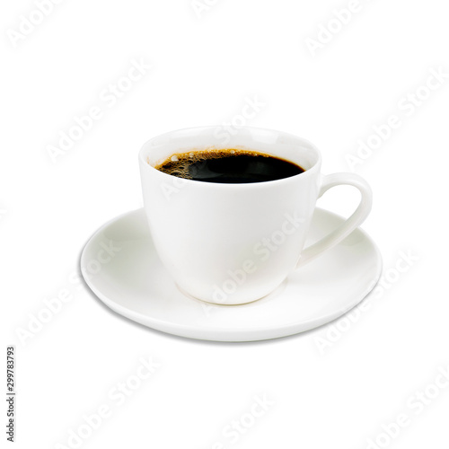 Coffee black in white ceramic cup isolated on white background