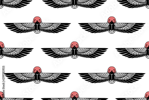 seamless egyptian pattern with scarab and wings