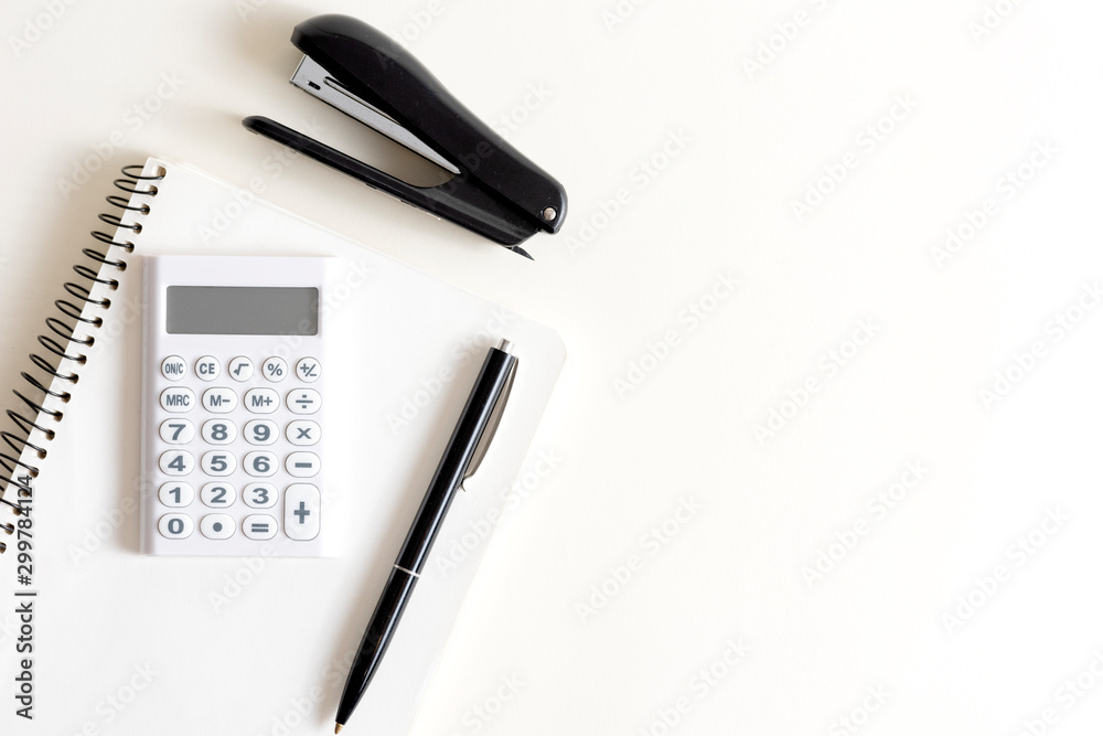 Creative desktop. Modern design, white colors. Office, school ,college . Alarm clock and school, college, business object. Copy space. Creative desktop. Modern design, white colors. Office, school ,college . Alarm clock and school, college, business object. Copy space.