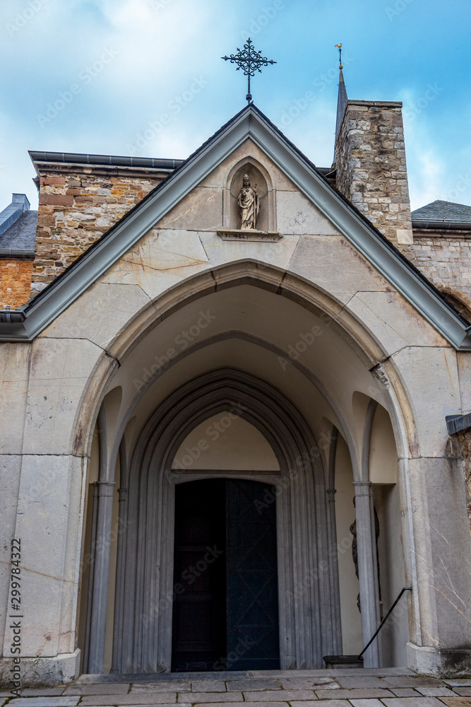 Entrance to St. Cornelius Church of the former abbey in Kornelimuenster, District of Aachen, Nort Rhine Westphalia, Germany