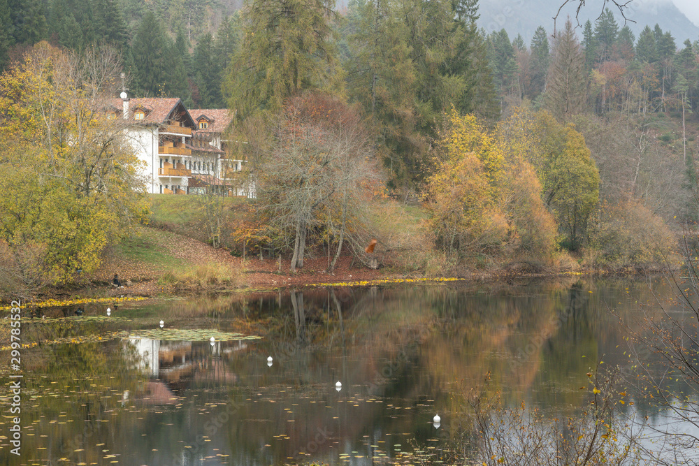 2019_11_1_Cei lake in Trentino, having a walk in the woodland in autumn season