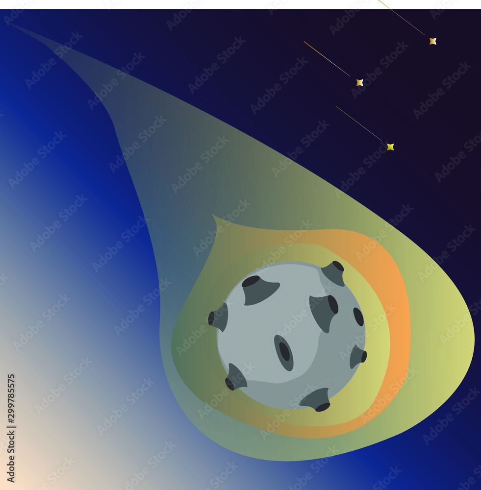 Meteorite isolated asteroid fireball aura with little star fall in dark ...