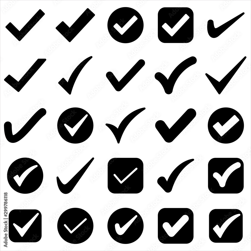 Set of check mark icon. symbol of check list, approval, or confirm with trendy flat style icon for web site design, logo, app, UI isolated on white background. Vector Illustration Set of check mark icon. symbol of check list, approval, or confirm with trendy flat style icon for web site design, logo, app, UI isolated on white background. Vector Illustration