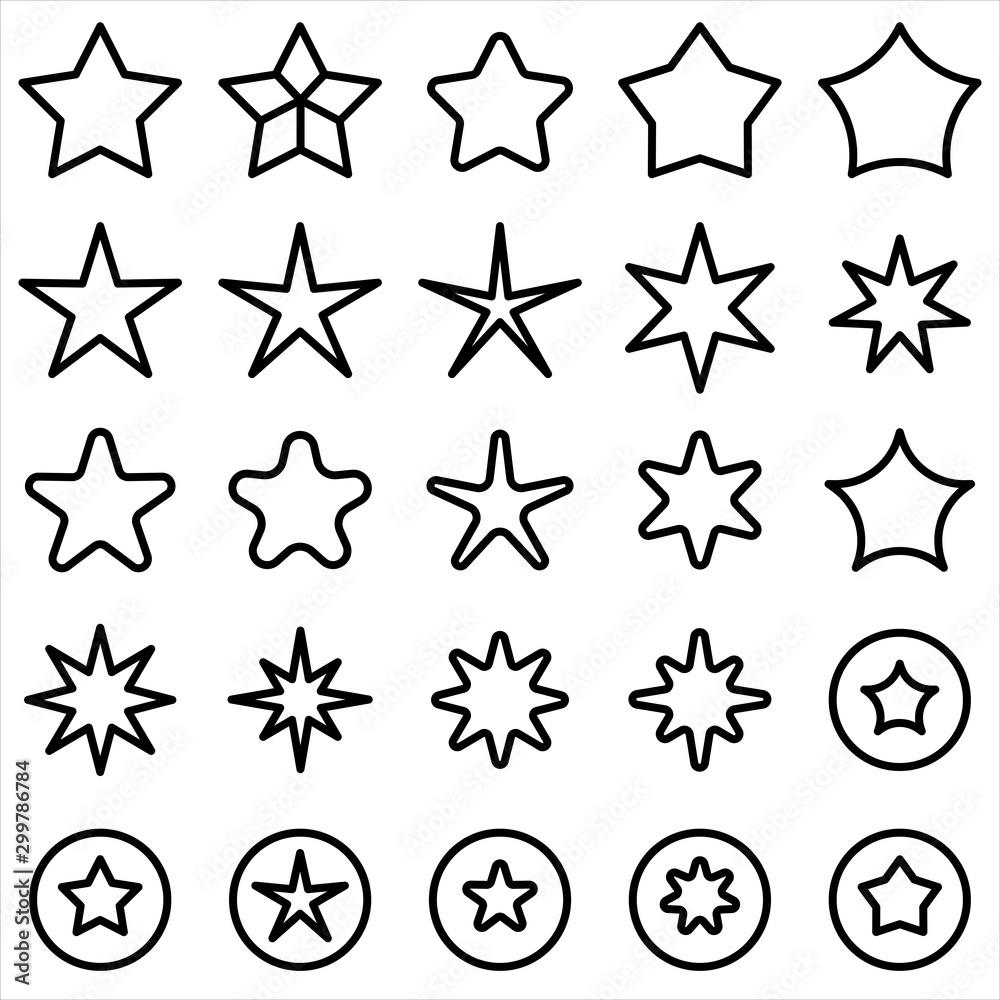 Set of star icon. black rating or favorite symbol with trendy flat outline style icon for web site design, logo, app, UI isolated on white background. Vector Illustration Set of star icon. black rating or favorite symbol with trendy flat outline style icon for web site design, logo, app, UI isolated on white background. Vector Illustration
