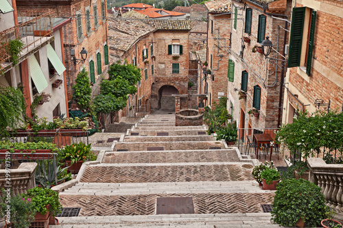 Corinaldo, Ancona, Marche, Italy: the long staircase of the ancient village © ermess
