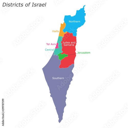 Israel map with districts. Political map. Vector illustration