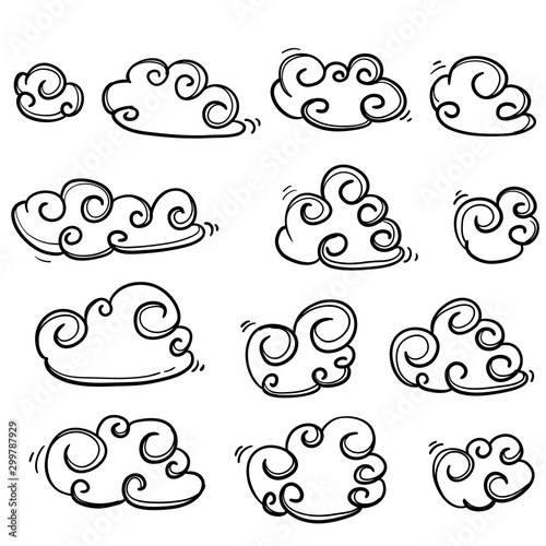 handdrawn doodle cloud illustration in cartoon style vector