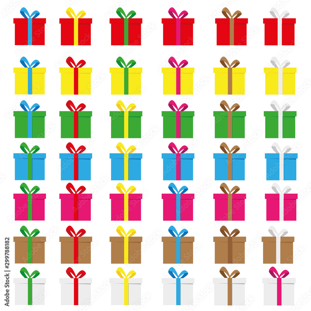Set of multi-colored gift boxes. Icons. Flat style. For Christmas and New Year. Vector illustration. Set of multi-colored gift boxes. Icons. Flat style. For Christmas and New Year. Vector illustration.