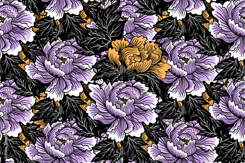 seamless pattern with peonies flowers