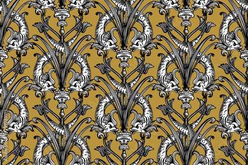 seamless pattern with fish and foliage