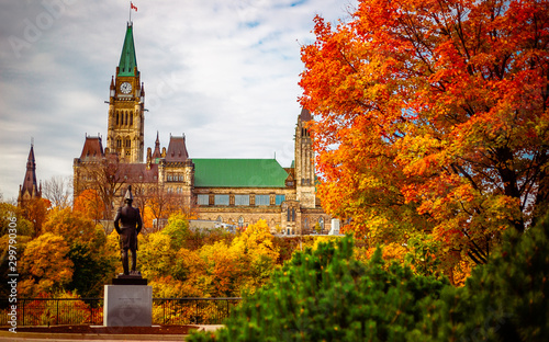 Public statue facing Parliament Hill in the Fall in Ottawa, Ontario photo