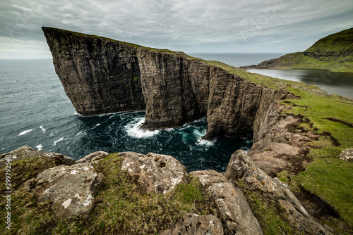 Traelanipa cliffs, Vagar Island, Faroe Islands, Denmark, Atlantic photo