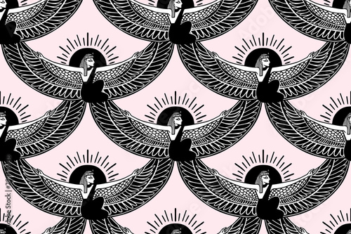 seamless egyptian pattern man with wings