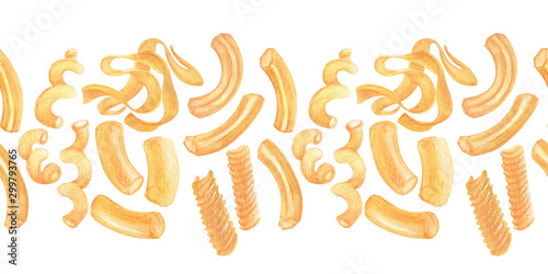 Watercolor frames and borders Italian pasta. Varieties of pasta