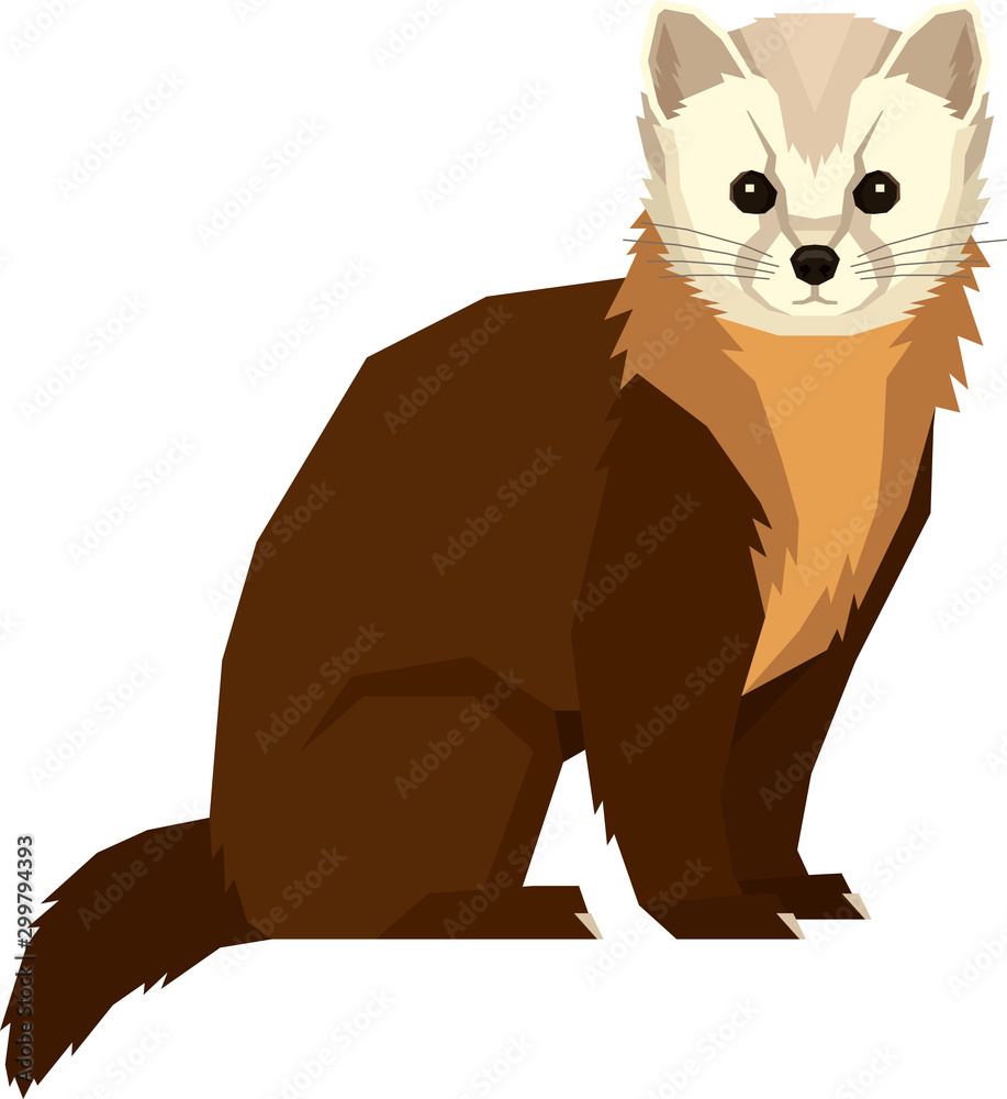 Obraz premium Wild animals Vector illustration Pine Marten Isolated object Geometric style