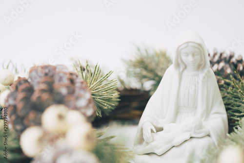 Mother Mary with Jesus Christ on white background.Concept for Christmas Nativity in Christmas celebration.