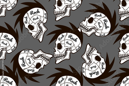 seamless pattern skull with mohawk, rock