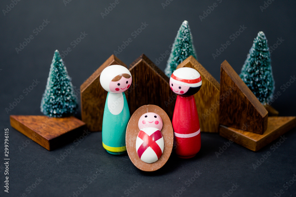 Christmas nativity scene of born child baby Jesus Christ in the manger ...