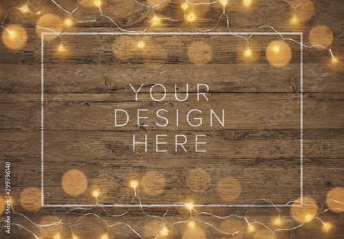 Fairy Lights with Wooden Background Scene Creator Mockup
