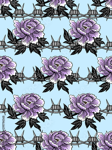 seamless flower and barbed wire pattern