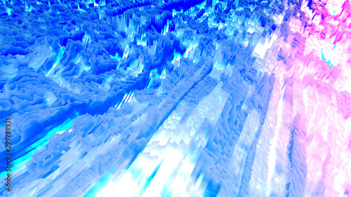 crystals of acrylic colors abstraction, 3D graphics, pink-blue