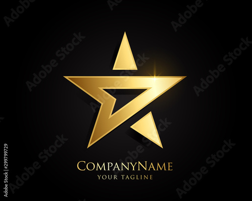 Gold Star Logo Designs Vector Template with Black Background