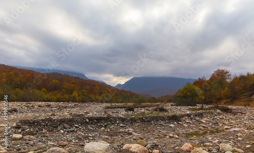 Mountain river bed in autumn
